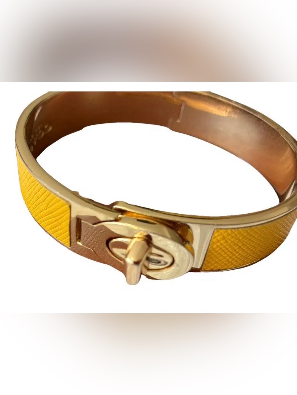Coach hinged leather bangle bracelet